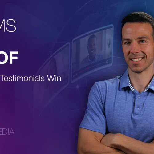 Image for the blog post Claims vs. Proof: Why Video Testimonials Win. The image features a smiling man on the right.