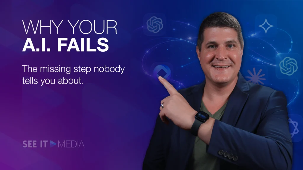 Featured image for blog post "AI for Your Brand" - Thomas Schabow of See It Media in front of a blue and purple gradient.